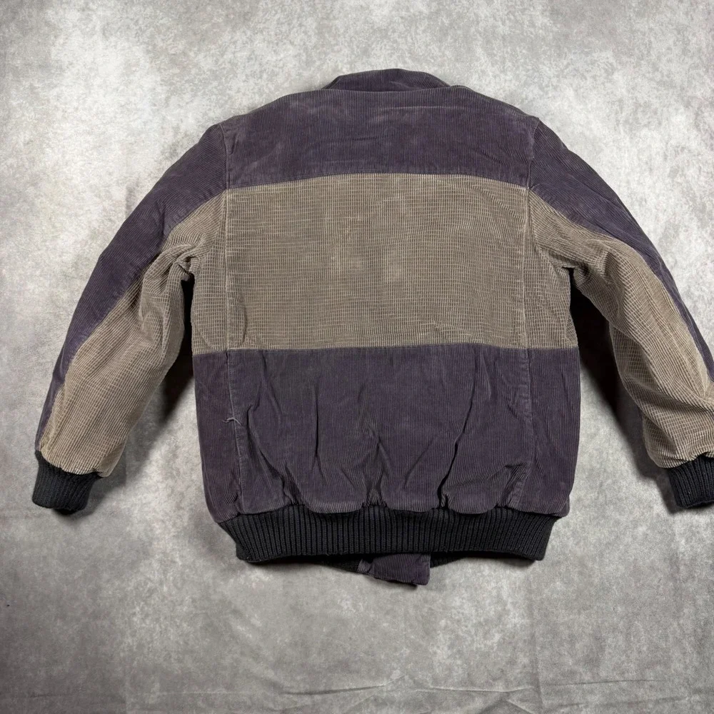 David Benjamin Vintage Corduroy Bomber Jacket Men M Purple Plaid Lined 80s Retro